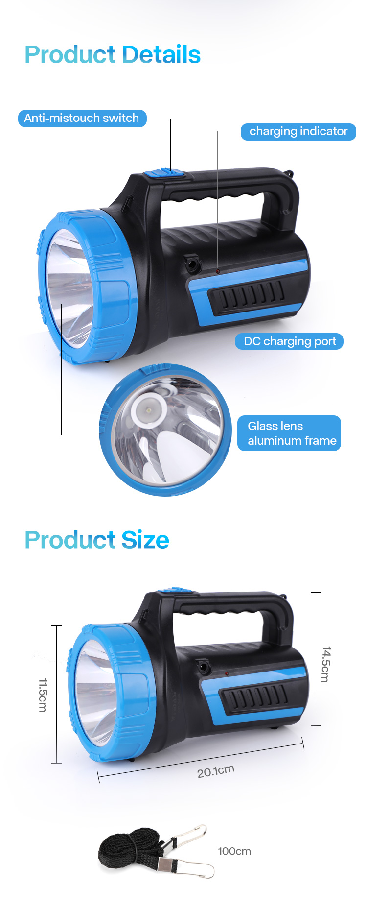 hand held led search light camping lamp portable led rechargeable searchlight camping led flashlight