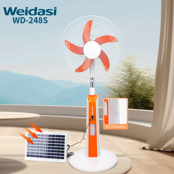 18inch rechargeable stand fan with smd led light electrical floor standing fan with solar panel 10w