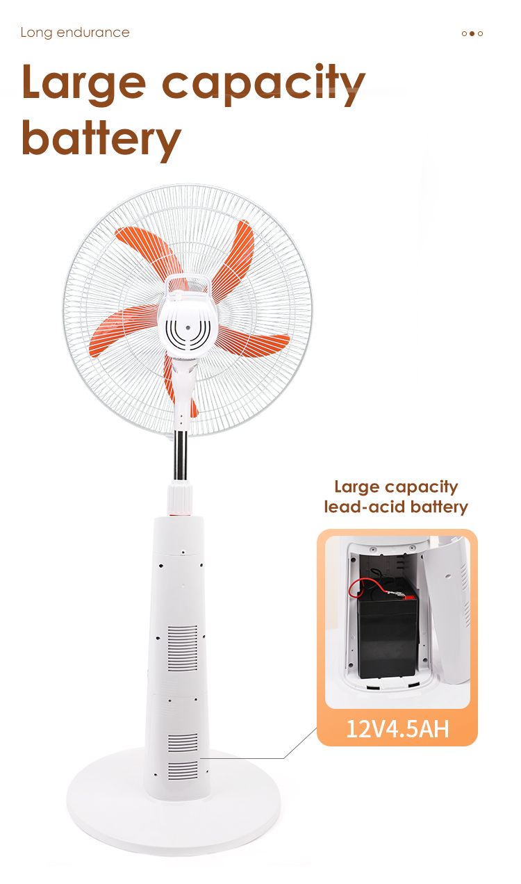 18inch rechargeable stand fan with smd led light electrical floor standing fan with solar panel 10w