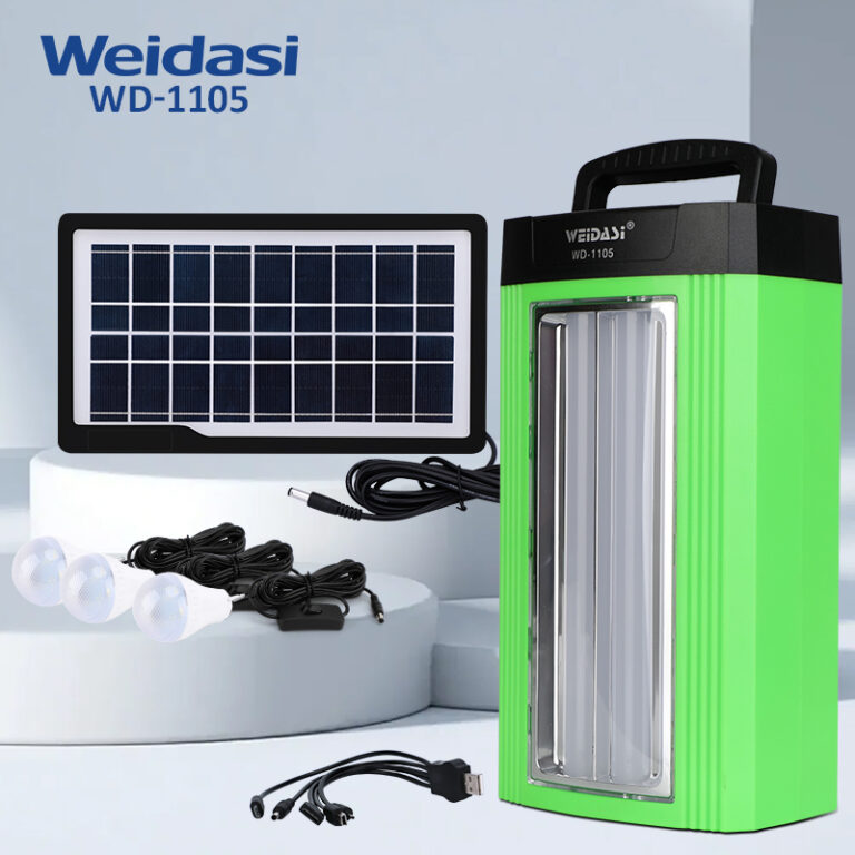 Outdoor and indoor LED emergency light solar system with three small ...