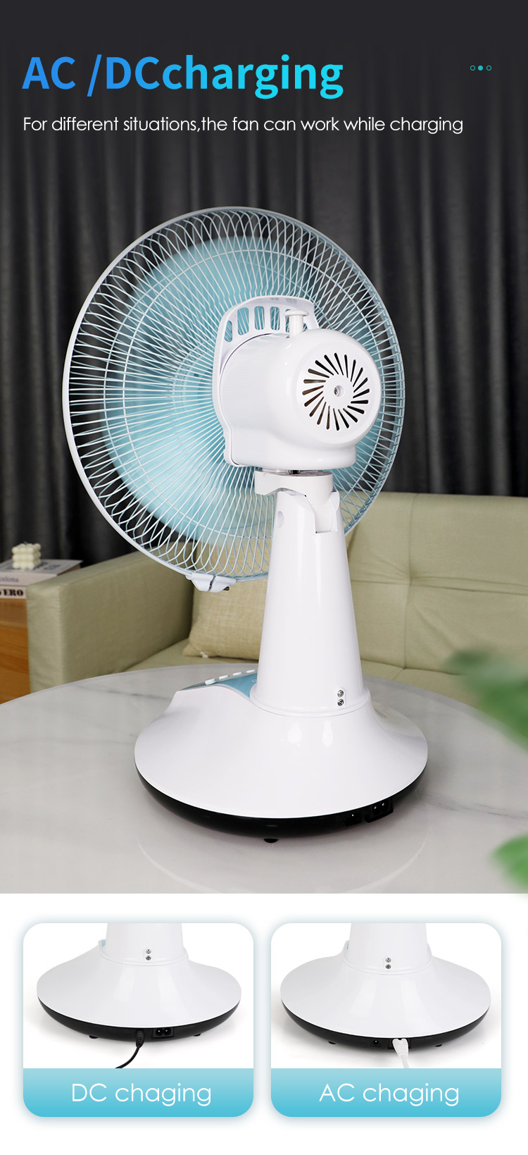 多機能 12 インチ ソーラー扇風機 AC/DC アダプター充電式スタンド ファン テーブル ファン
