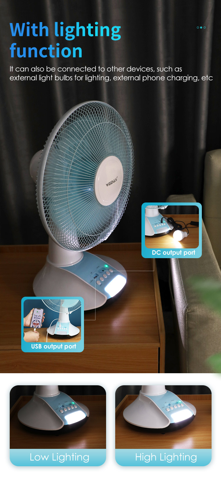 多機能 12 インチ ソーラー扇風機 AC/DC アダプター充電式スタンド ファン テーブル ファン