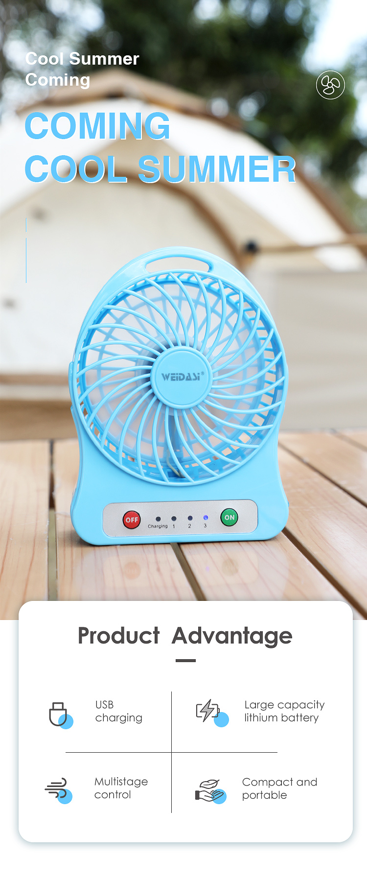 3 way speed electric mini hand standing fan rechargeable with usb desk fan for home office