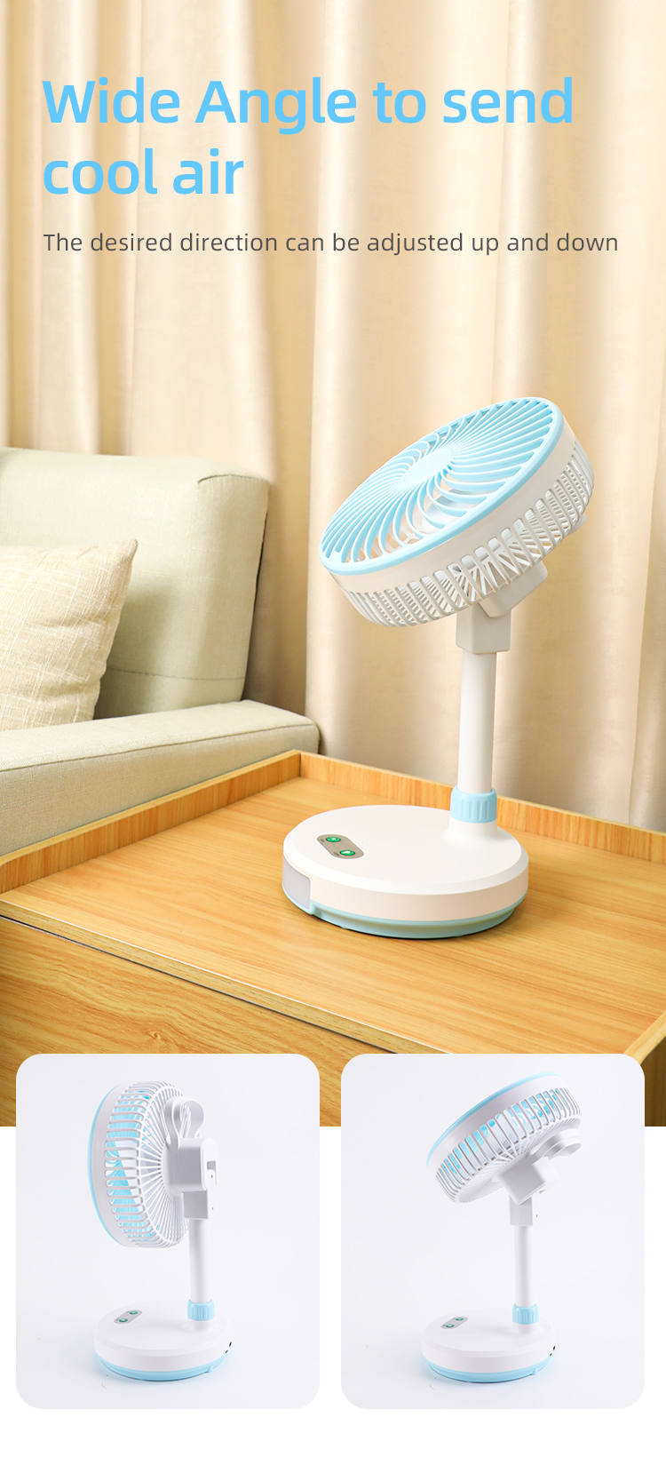 3 gears wind usb output port battery rechargeable table fan with light stand electric fan