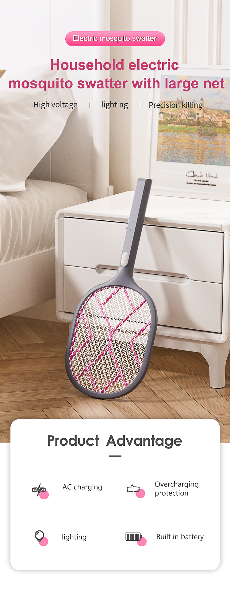 rechargeable fly killing electric mosquito killer racket for pest control