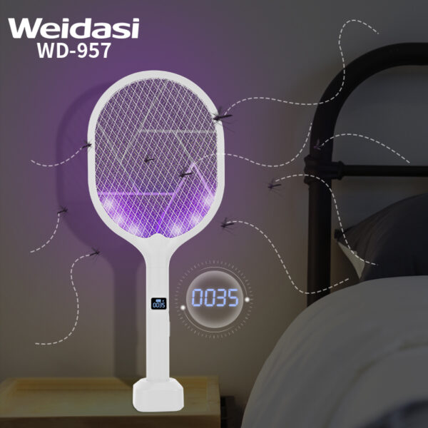 new design 3 in 1 rechargeable mosquito swatter with digital meter mosquito lamp