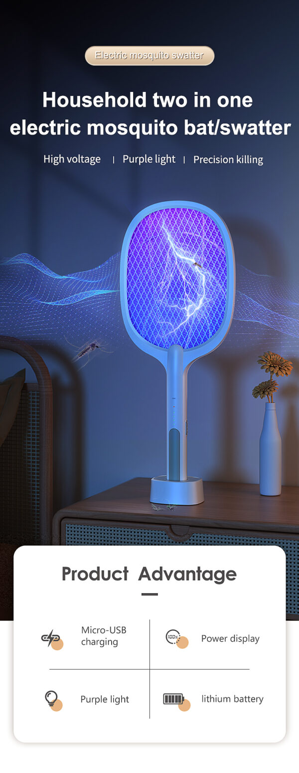 electric fly swatter led light rechargeable fly mosquito racket killer lamp