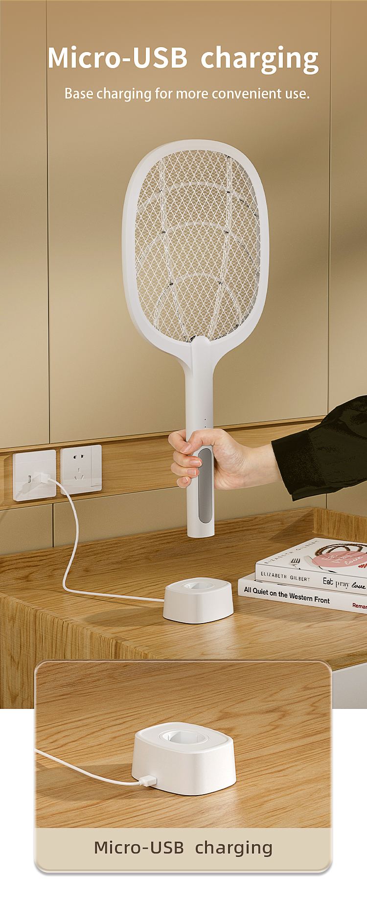electric fly swatter led light rechargeable fly mosquito racket killer lamp
