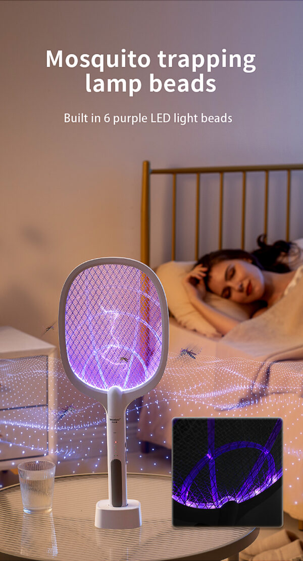 electric fly swatter led light rechargeable fly mosquito racket killer lamp