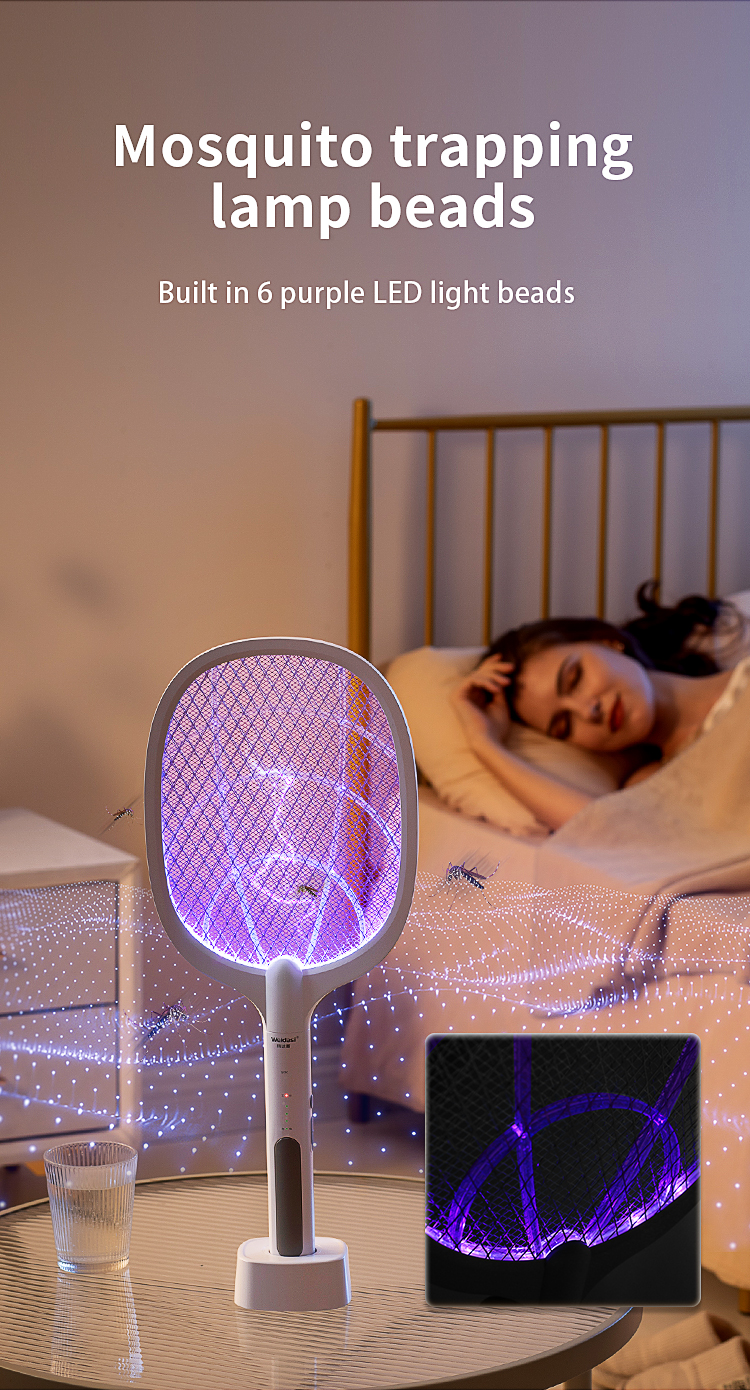 electric fly swatter led light rechargeable fly mosquito racket killer lamp