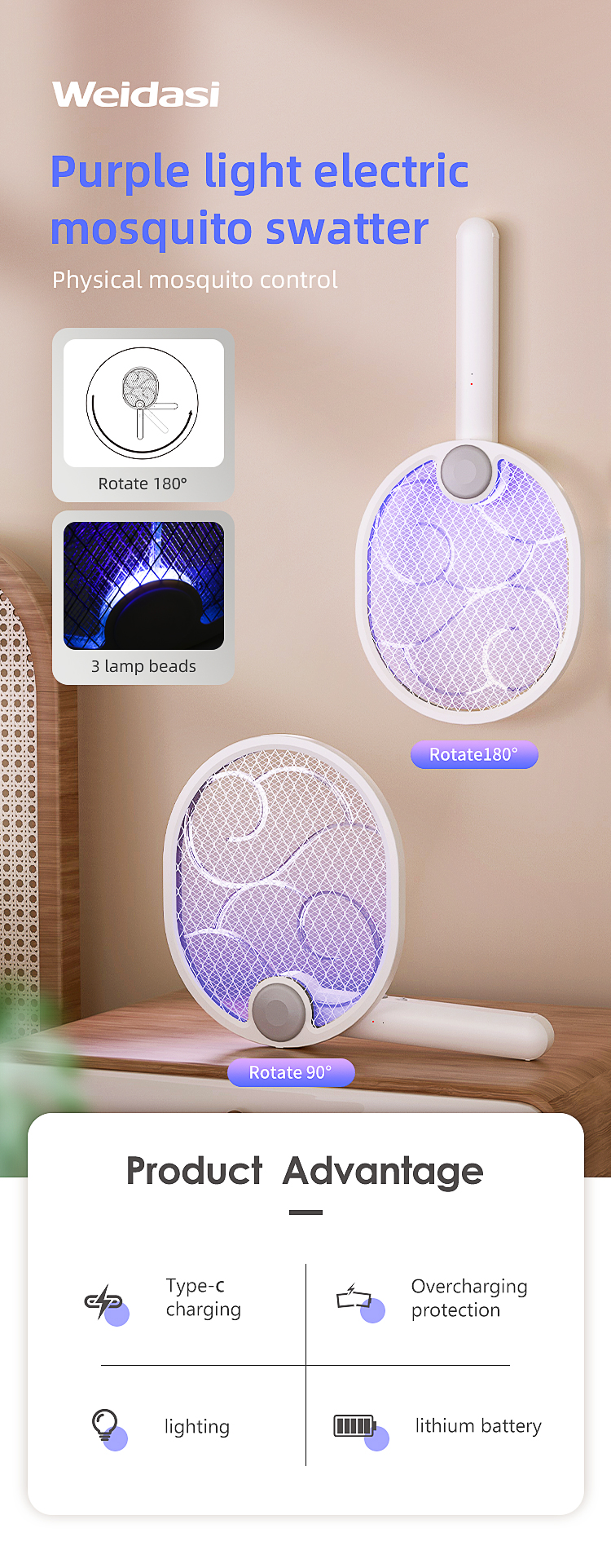 electric mosquito killer rechargeable battery with usb cable mosquito swatter new style fly swatter indoor (复制)