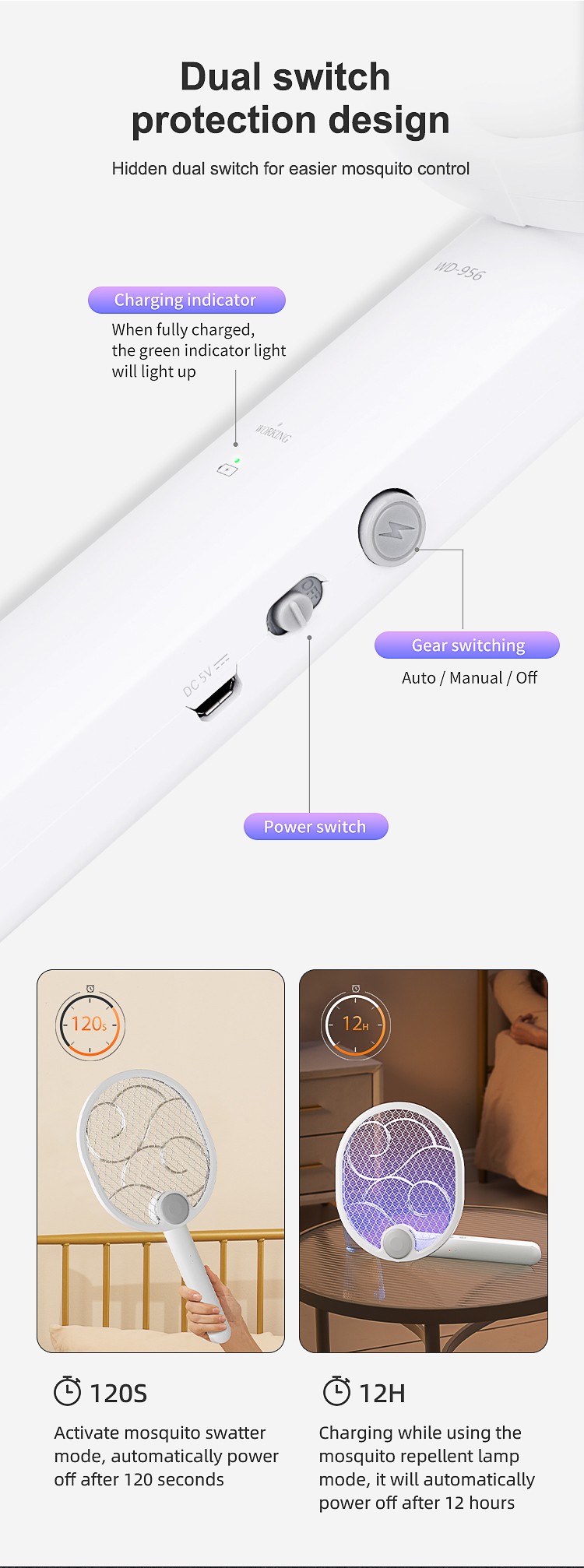 electric mosquito killer rechargeable battery with usb cable mosquito swatter new style fly swatter indoor (复制)