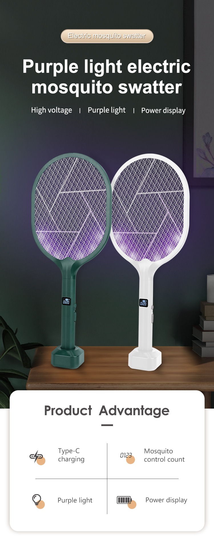 new design 3 in 1 rechargeable mosquito swatter with digital meter mosquito lamp