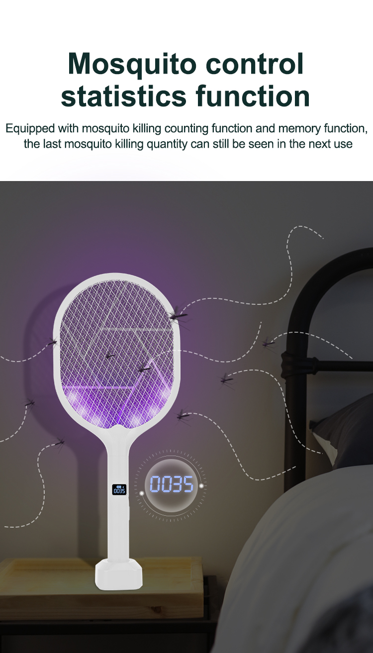 new design 3 in 1 rechargeable mosquito swatter with digital meter mosquito lamp