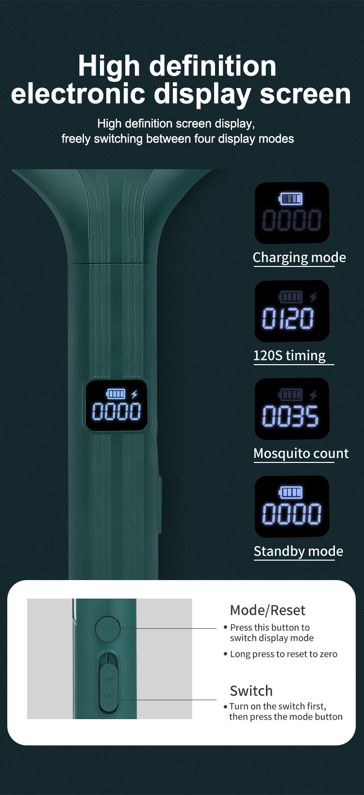 new design 3 in 1 rechargeable mosquito swatter with digital meter mosquito lamp