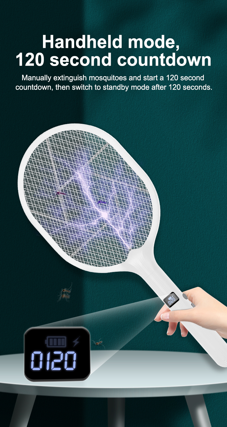 new design 3 in 1 rechargeable mosquito swatter with digital meter mosquito lamp
